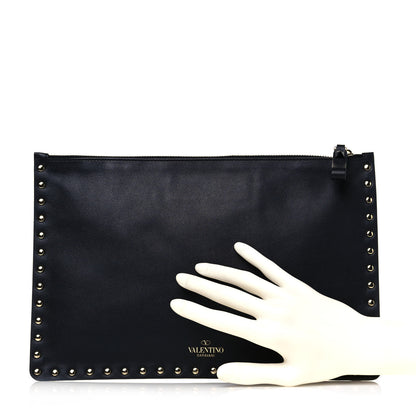 Valentino Garavani Vitello Large Rockstud Zip Pouch Black 2 of 10
