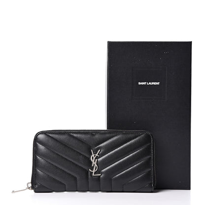 Saint Laurent Calfskin Matelasse Chevron Monogram Zip Around Wallet Black 8 of 8