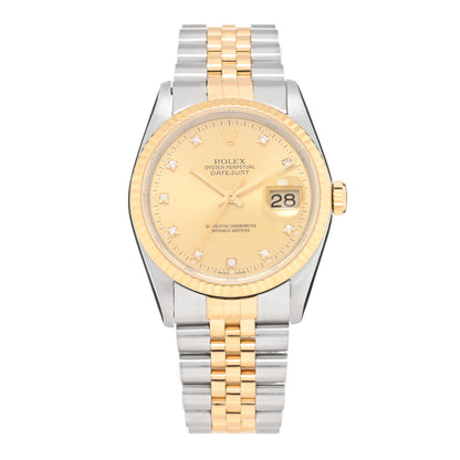 Rolex Stainless Steel 18K Yellow Gold Diamond 36mm Oyster Perpetual Datejust Watch Champagne 16233 1 of 4
