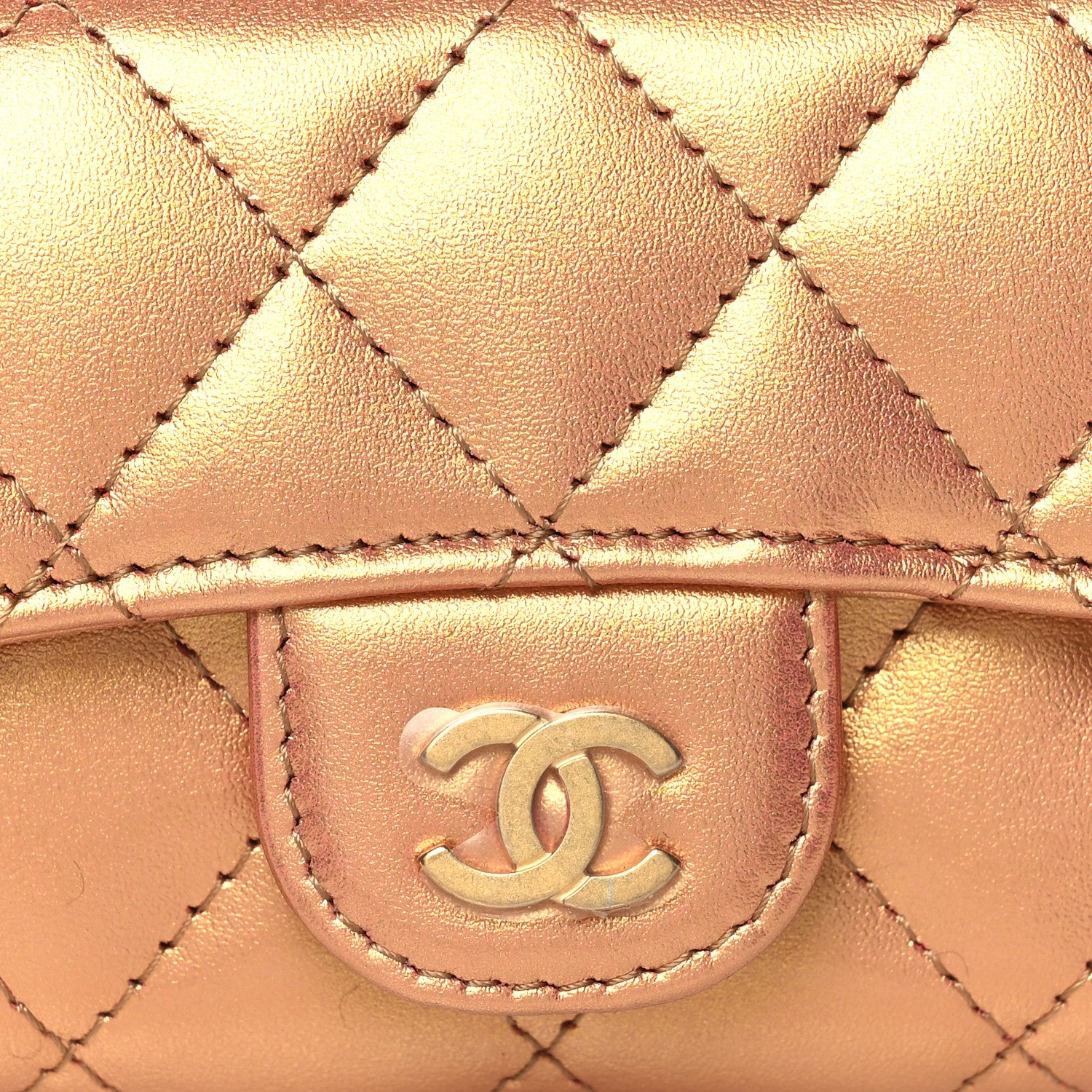 Chanel Metallic Lambskin Quilted Flap Card Holder Wallet Golden 9 of 10