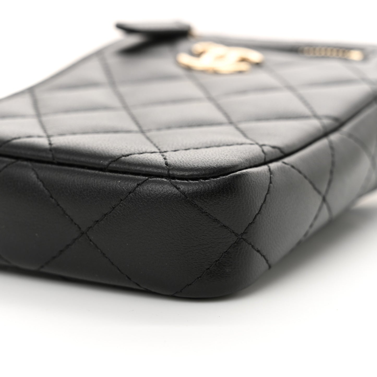 Lambskin Quilted CC Phone Holder Black