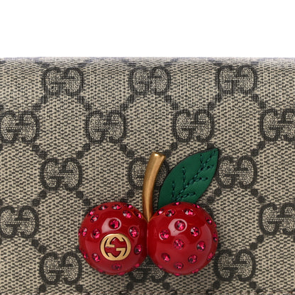 Gucci GG Supreme Monogram Cherry Embellished Card Case Wallet Hibiscus Red 7 of 10