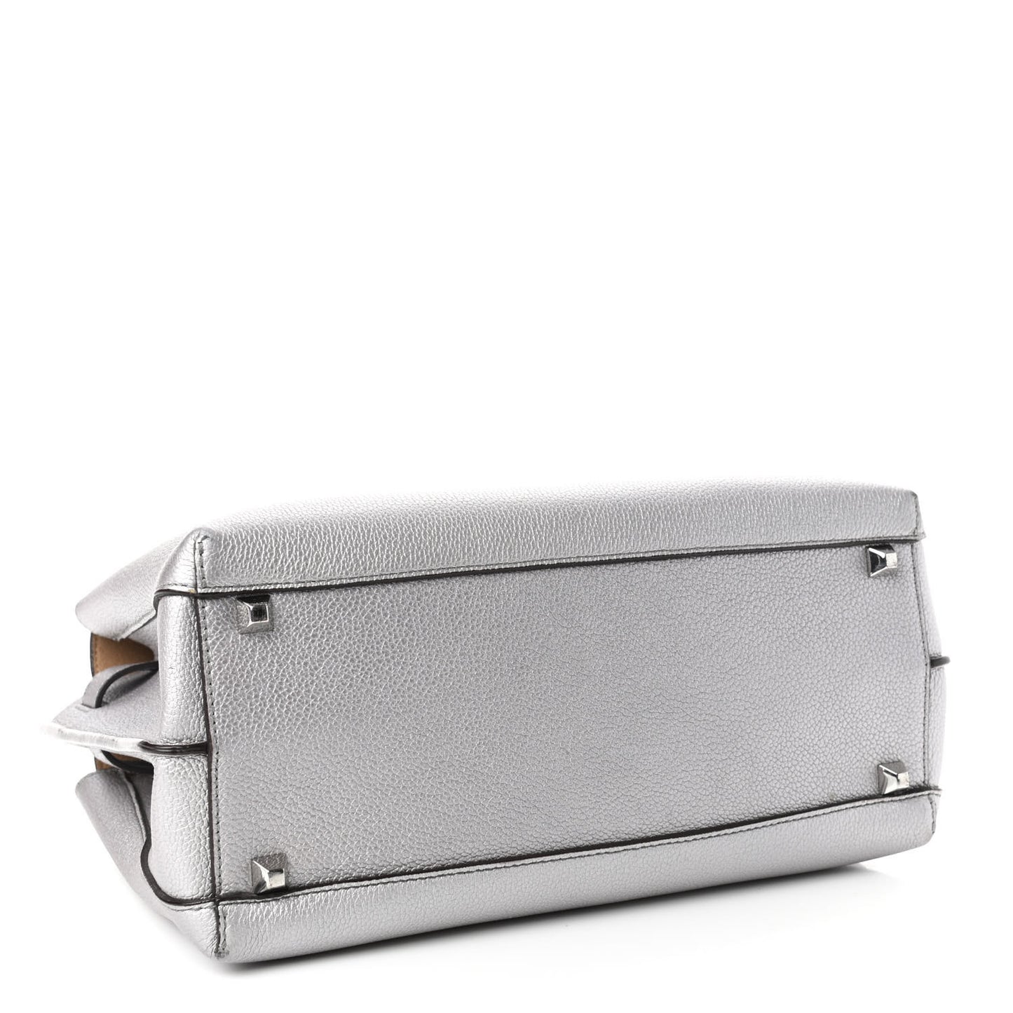 Metallic Grained Calfskin Medium Milla Tote Spike Silver