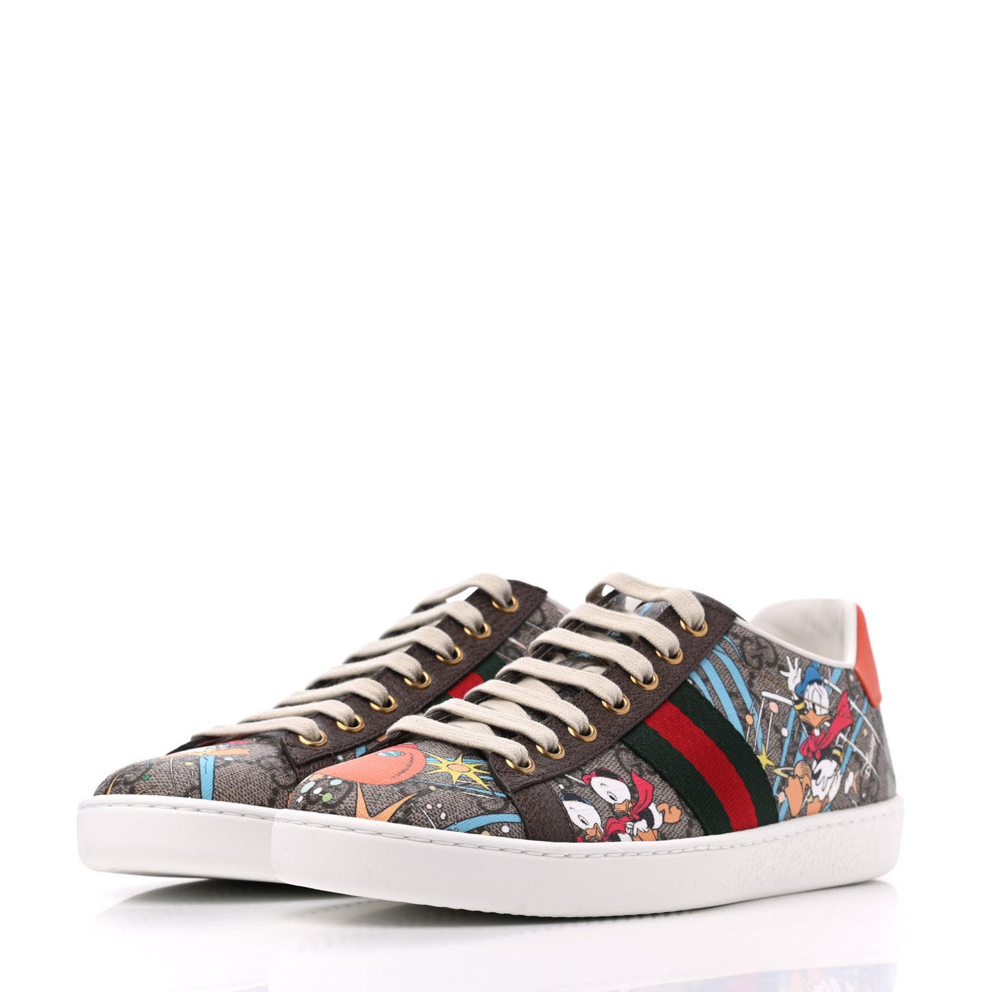 X DISNEY GG Supreme Monogram Web Donald Duck Womens Ace Sneakers 38 Beige New Acero Orange