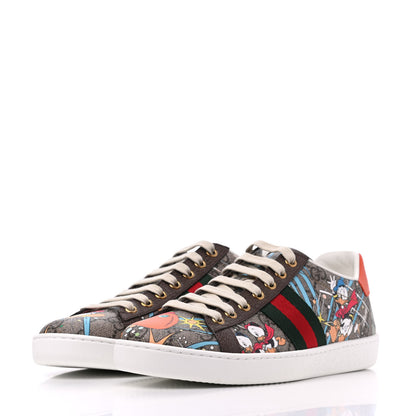 Gucci X DISNEY GG Supreme Monogram Web Donald Duck Womens Ace Sneakers 38 Beige New Acero Orange 3 of 10