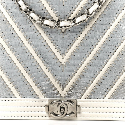 Chanel Lizard Chevron Stitched Boy Wallet On Chain WOC White Silver 9 of 12
