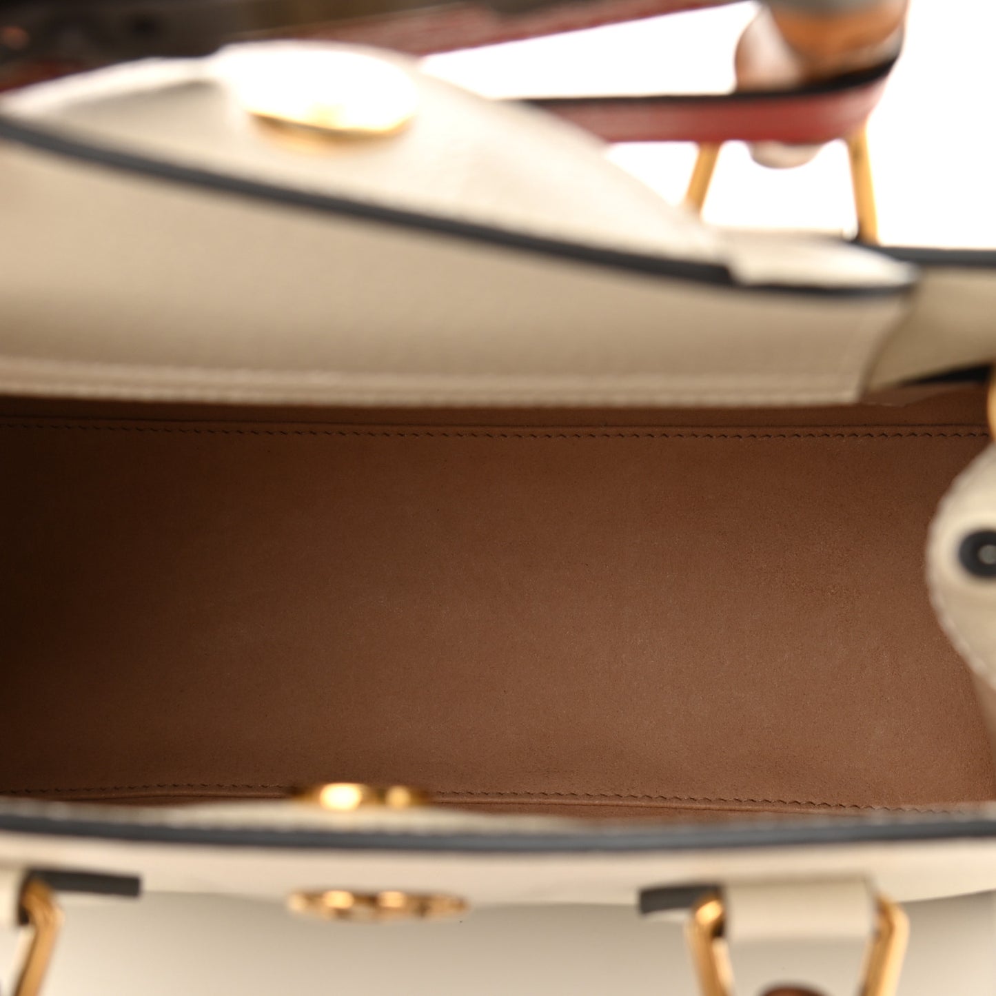 Textured Dollar Calfskin Web Small Diana Tote Bag Mystic White
