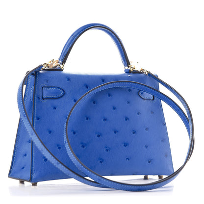 Hermes Ostrich Mini Kelly Sellier 20 Blueet 4 of 60