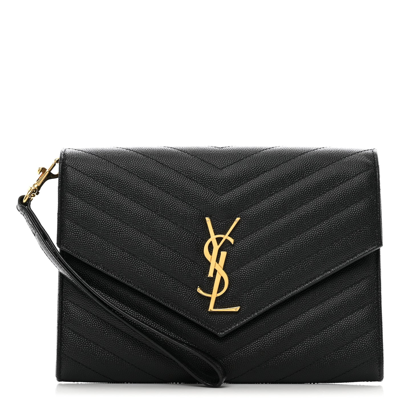 Grain De Poudre Matelasse Chevron Monogram Envelope Clutch Black