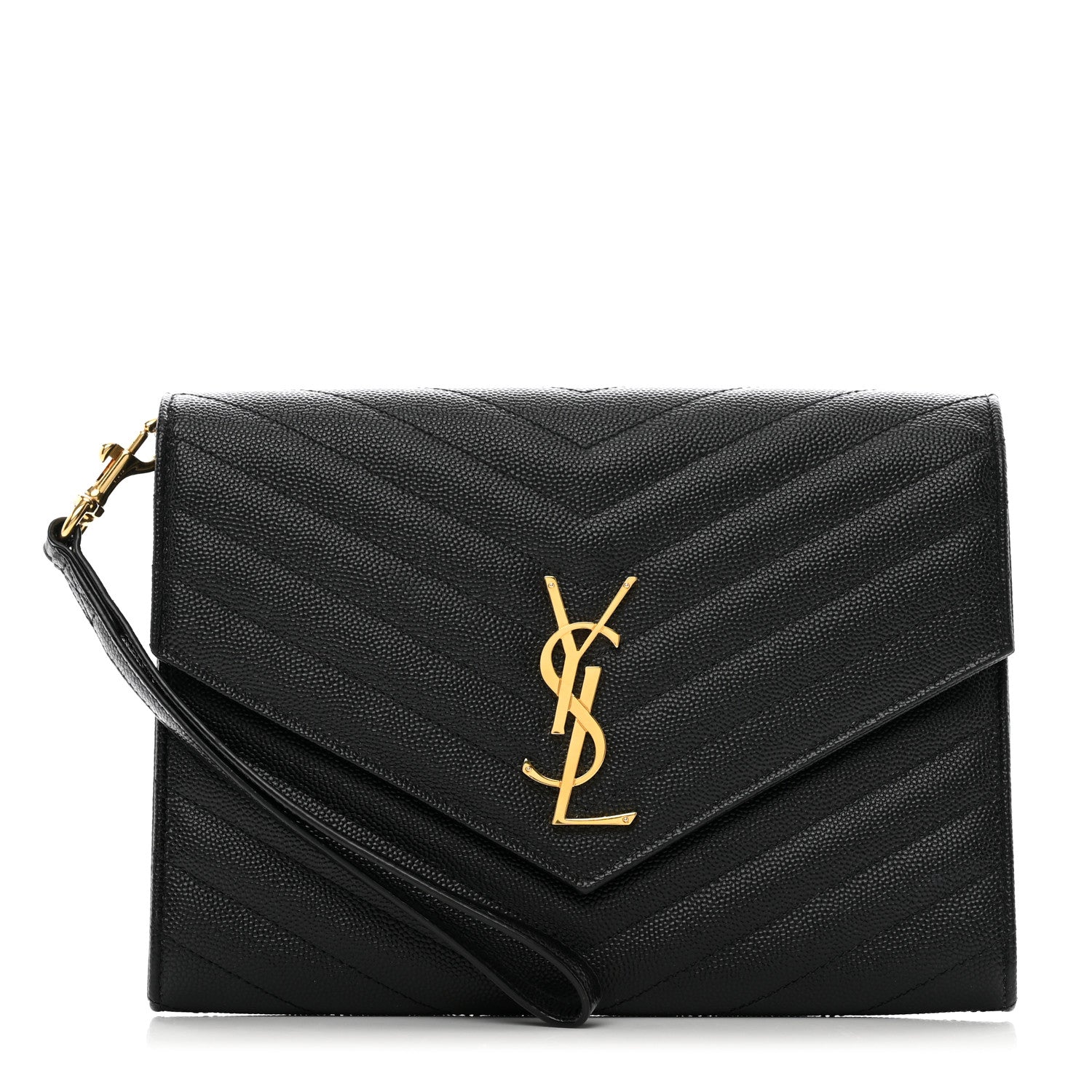 Saint Laurent Grain De Poudre Matelasse Chevron Monogram Envelope Clutch Black 1 of 8