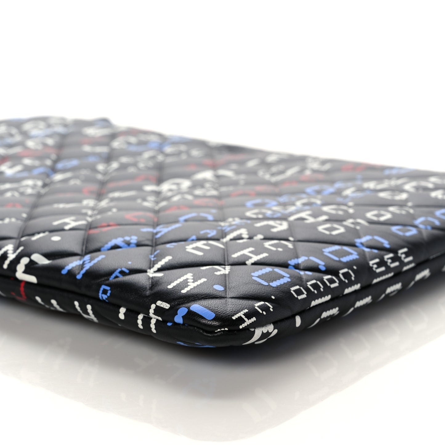 Lambskin Quilted Large Data Center Cosmetic Case Black