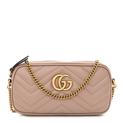 Gucci Calfskin Matelasse Mini GG Marmont Chain Crossbody Bag Porcelain Rose 1 of 11