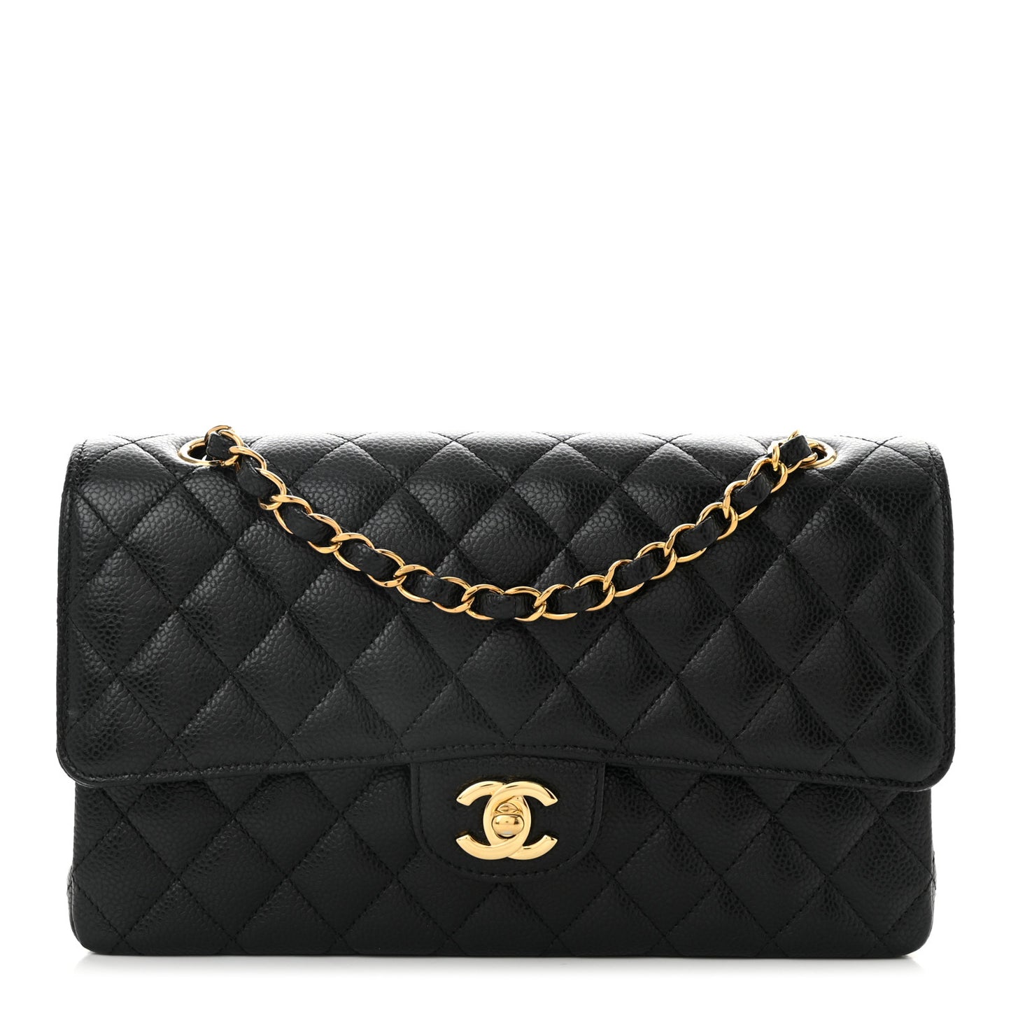 Caviar Quilted Medium Double Flap Black