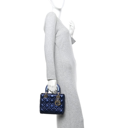 Christian Dior Metallic Lambskin Cannage Small My ABCDior Lady Dior Blue 2 of 9