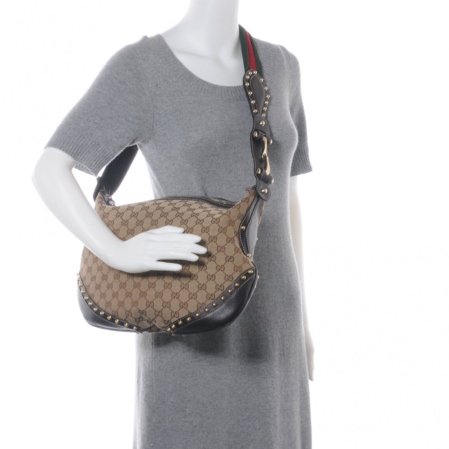 Gucci Monogram Borchie Studded Hobo Ebony 2 of 7