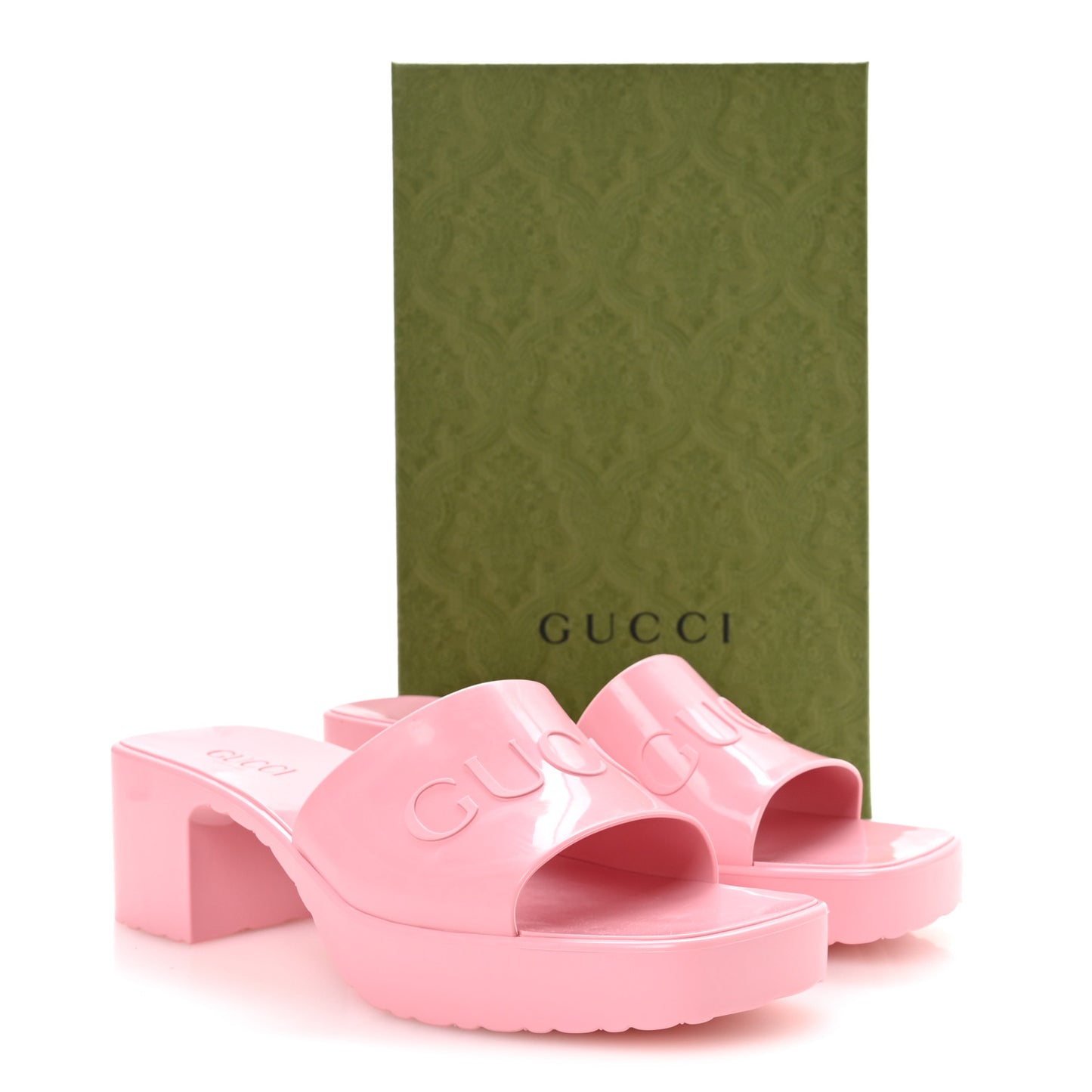 Rubber Gucci Logo Womens Platform 20/60mm Slide Sandals 38 Wild Rose