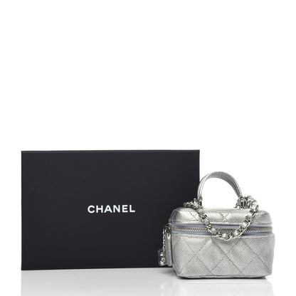 Chanel Metallic Caviar Quilted Mini Top Handle Vanity With Chain Silver 10 of 10