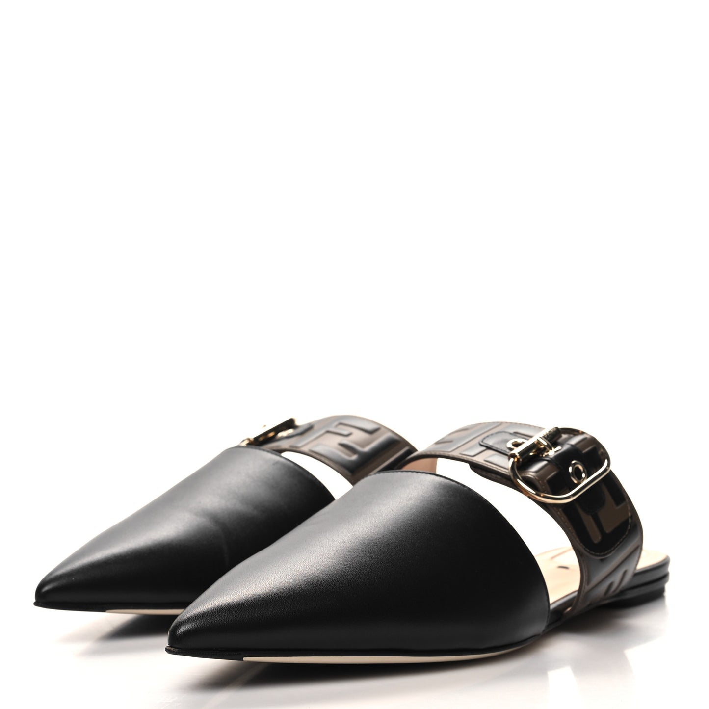 Vitello FF Embossed Buckle Flat Mules 41 Maya Black