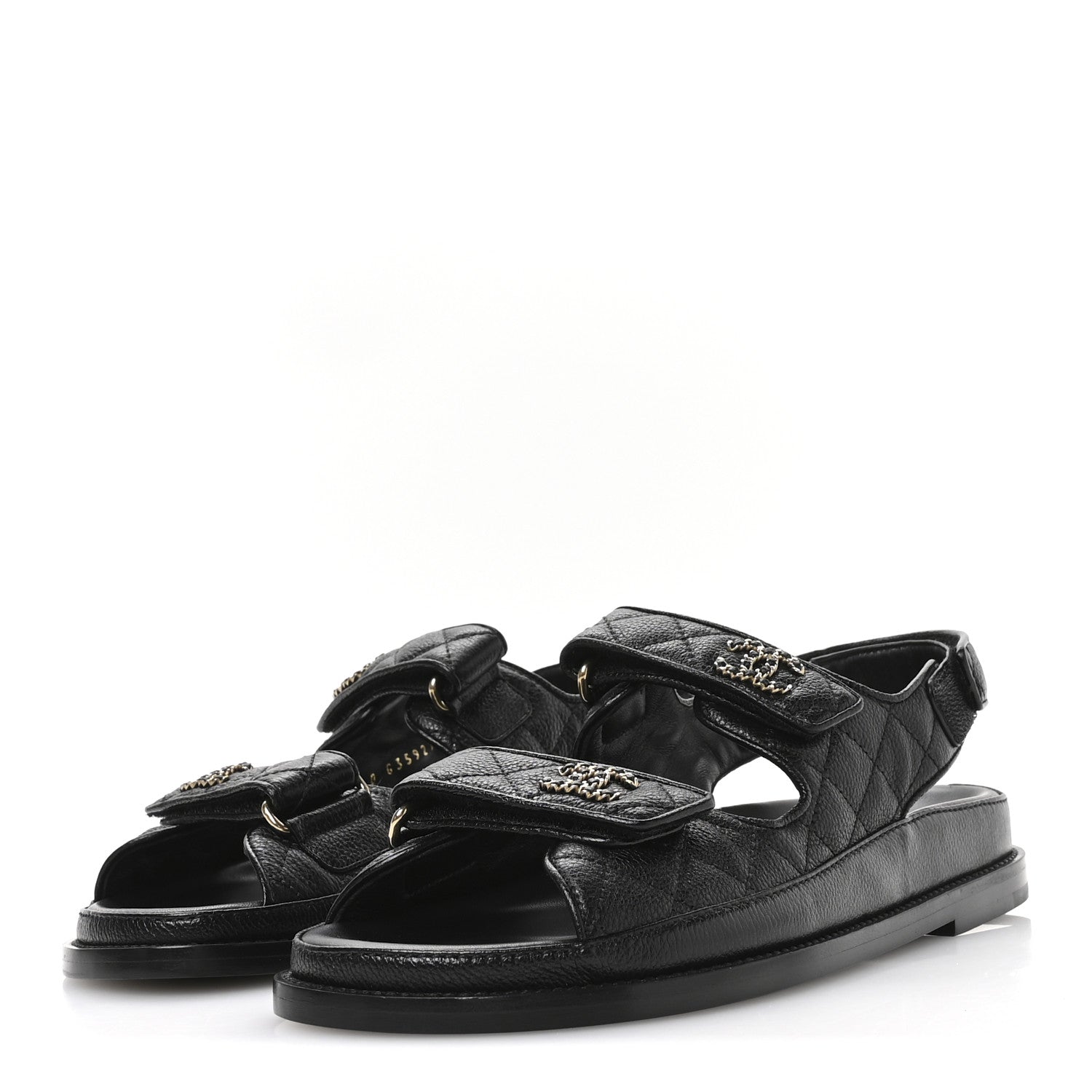 Chanel Grained Calfskin Velcro Dad Sandals 38 Black 4 of 9
