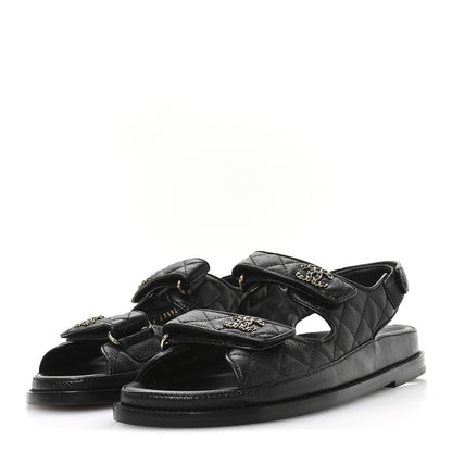 Chanel Grained Calfskin Velcro Dad Sandals 38 Black 4 of 9