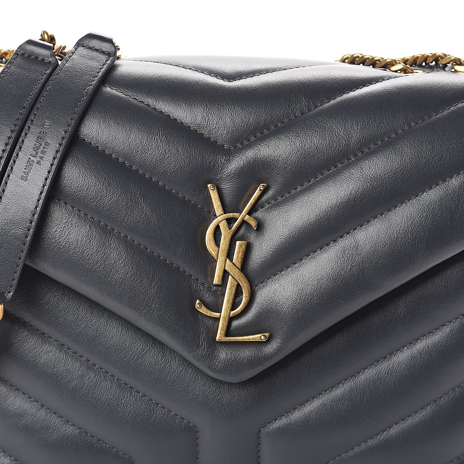 Saint Laurent Calfskin Y Quilted Monogram Small Loulou Chain Satchel Asphalt 7 of 9