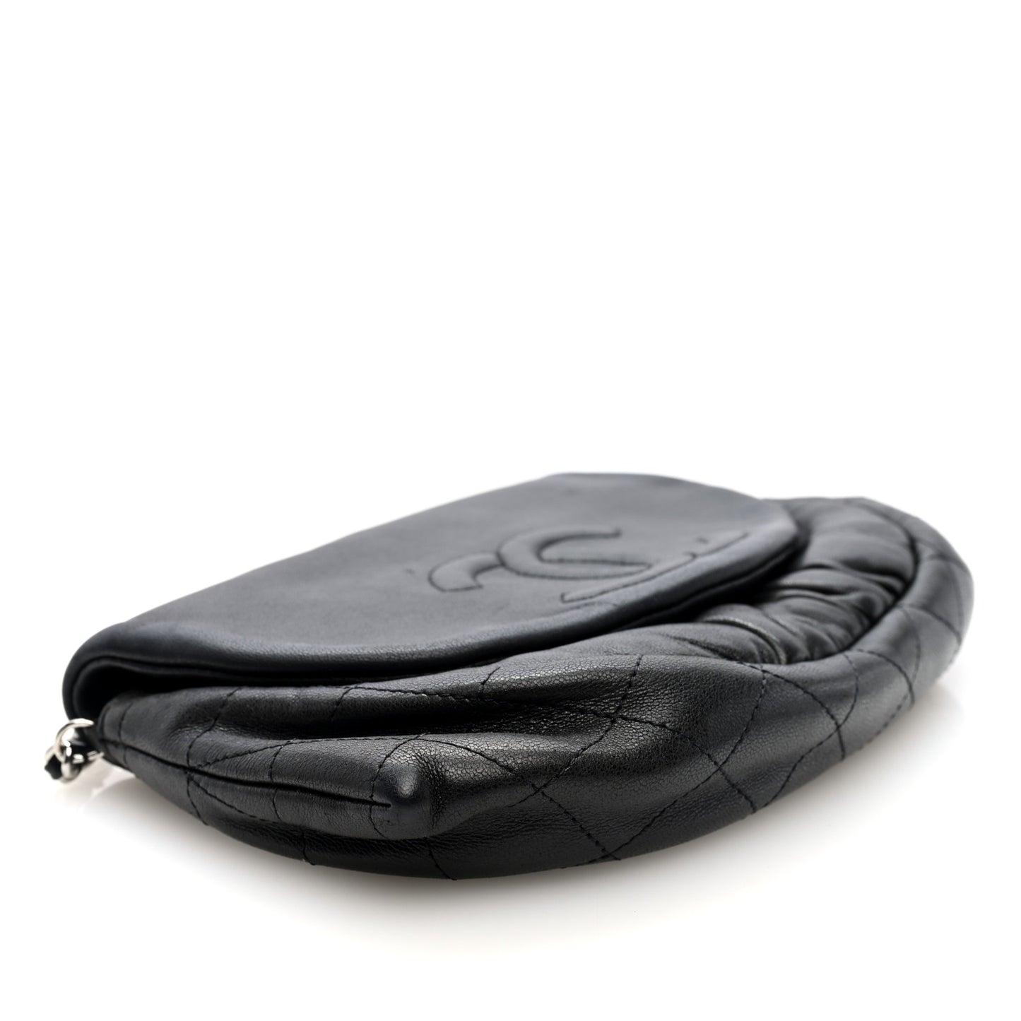 Lambskin Quilted Half Moon Wallet On Chain WOC Dark Grey