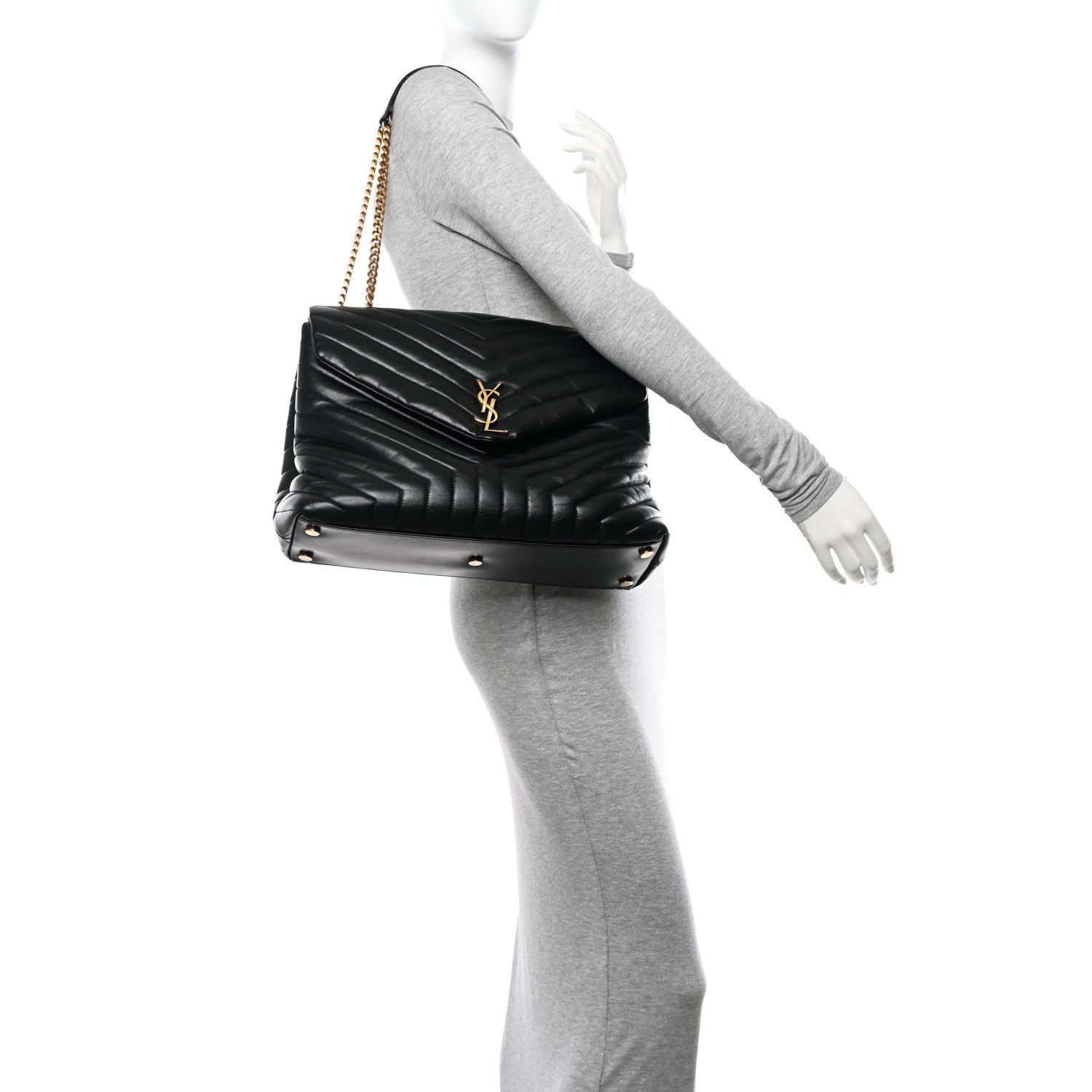 Saint Laurent Calfskin Y Quilted Monogram Large Loulou Chain Satchel Black 2 of 10