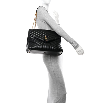 Saint Laurent Calfskin Y Quilted Monogram Large Loulou Chain Satchel Black 2 of 10