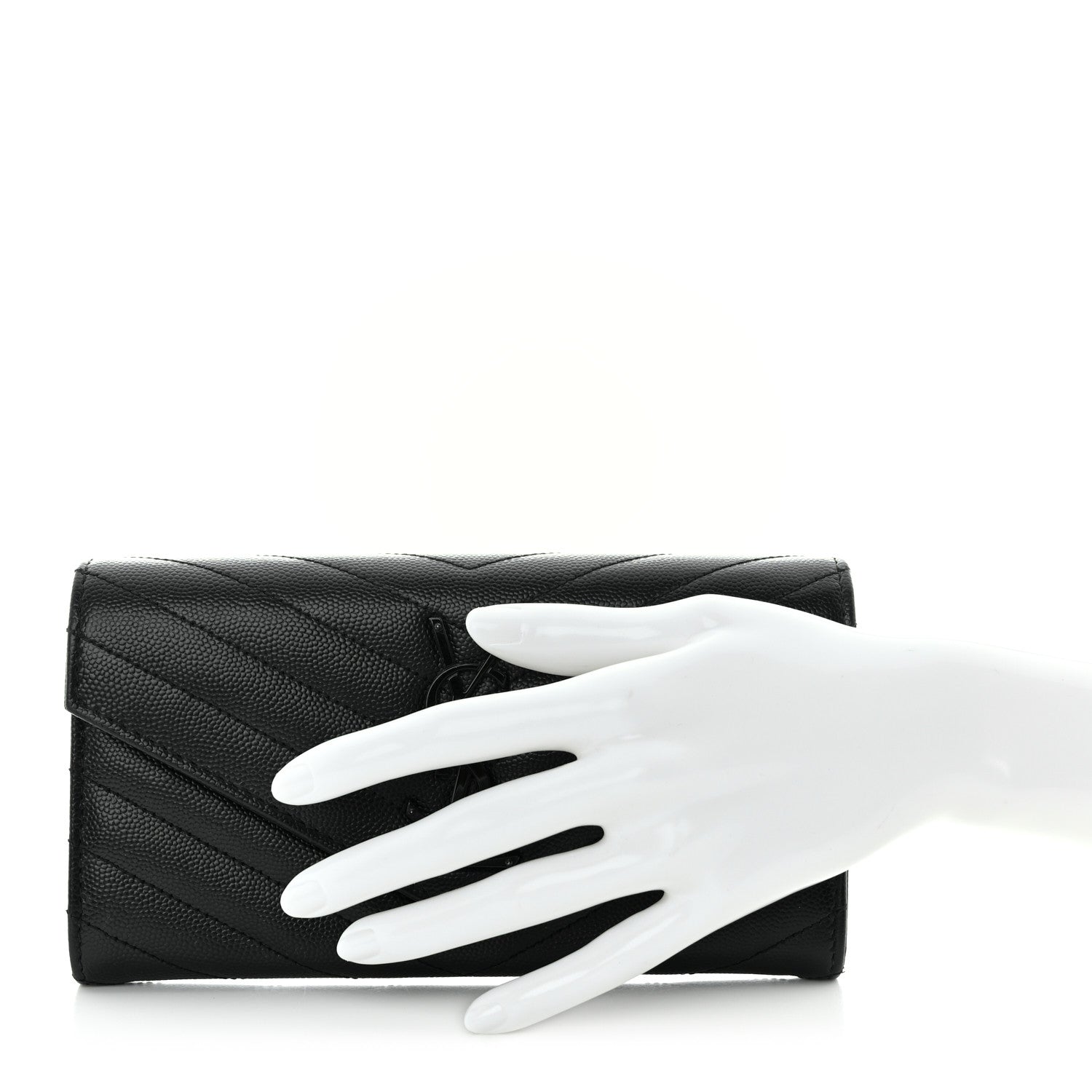 Saint Laurent Grain De Poudre Matelasse Chevron Monogram Flap Wallet Black 2 of 12