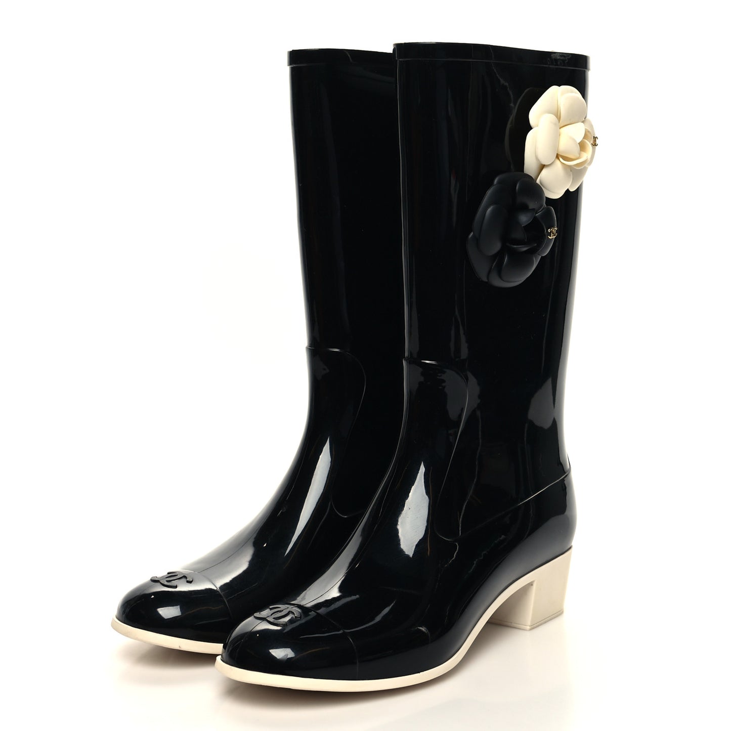 Rubber Camellia Rain Boots 40 Black