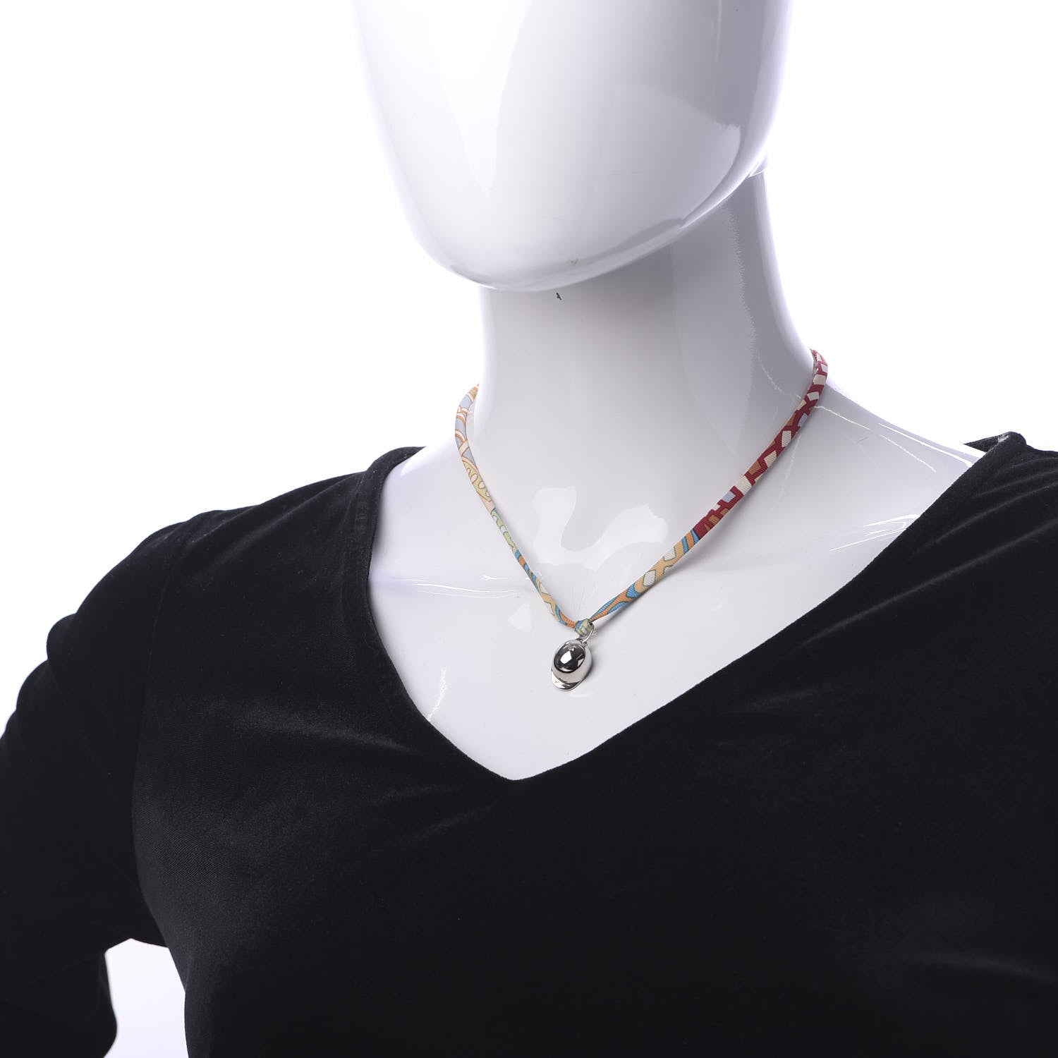 Hermes Palladium Silk Riding Helmet Pendant Necklace Multicolor 2 of 5