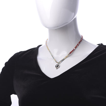 Hermes Palladium Silk Riding Helmet Pendant Necklace Multicolor 2 of 5