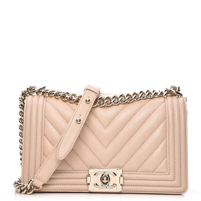 Chanel Lambskin Chevron Quilted Medium Boy Flap Beige 1 of 7