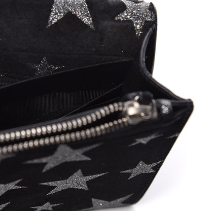 Saint Laurent Suede Star Print Monogram Tassel Chain Wallet Black Silver 10 of 10