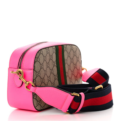 Gucci GG Supreme Monogram Textured Dollar Calfskin Web Ophidia Small Crossbody Bag Beige Ebony Fuchsia 3 of 11