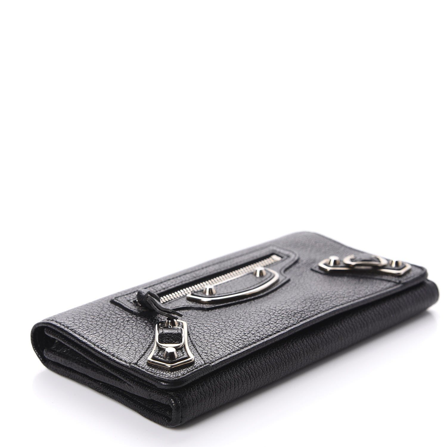 Balenciaga Chevre Silver Metallic Edge Hardware Money Wallet Black 4 of 6
