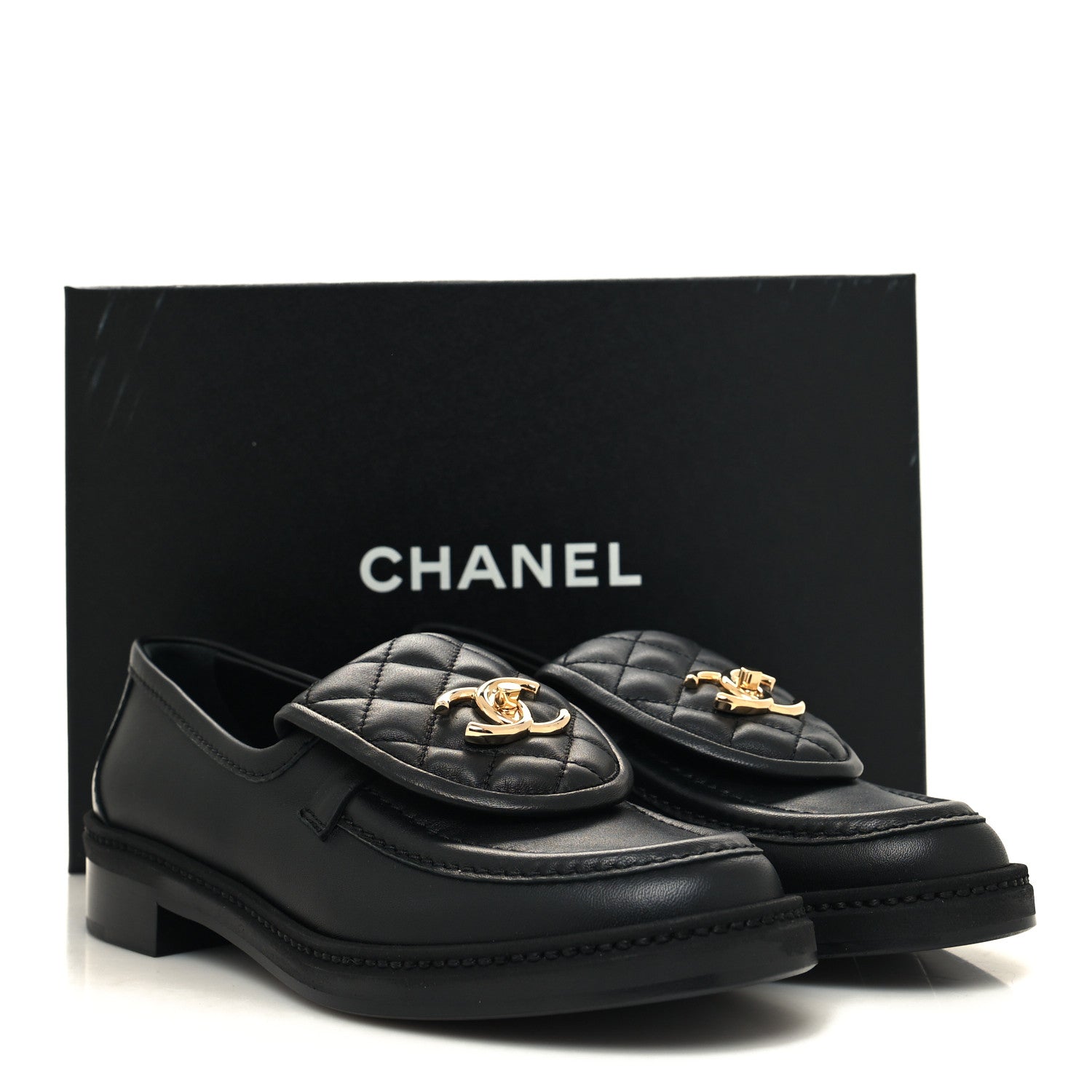 Chanel Lambskin Quilted CC Turnlock Loafers 38 Black 9 of 9