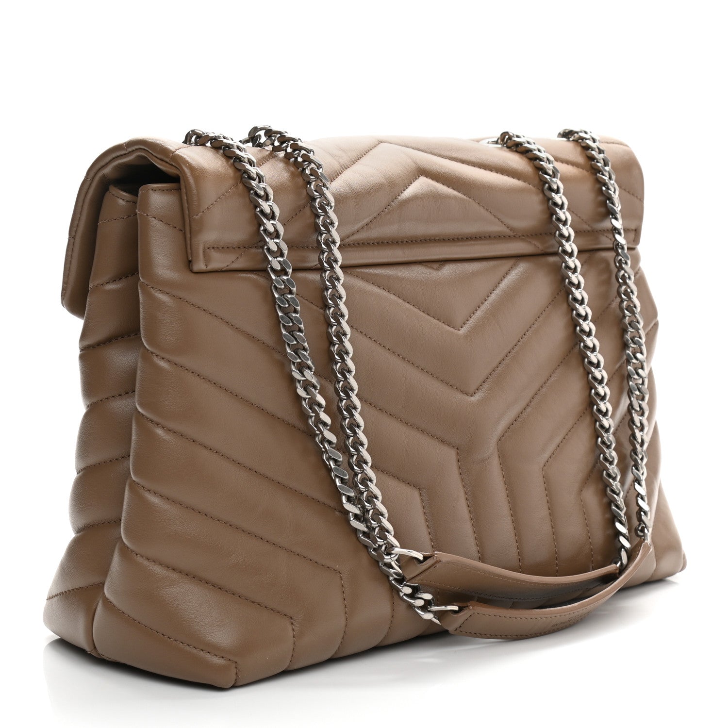Saint Laurent Calfskin Y Quilted Monogram Medium Loulou Chain Satchel Dark Beige 3 of 12