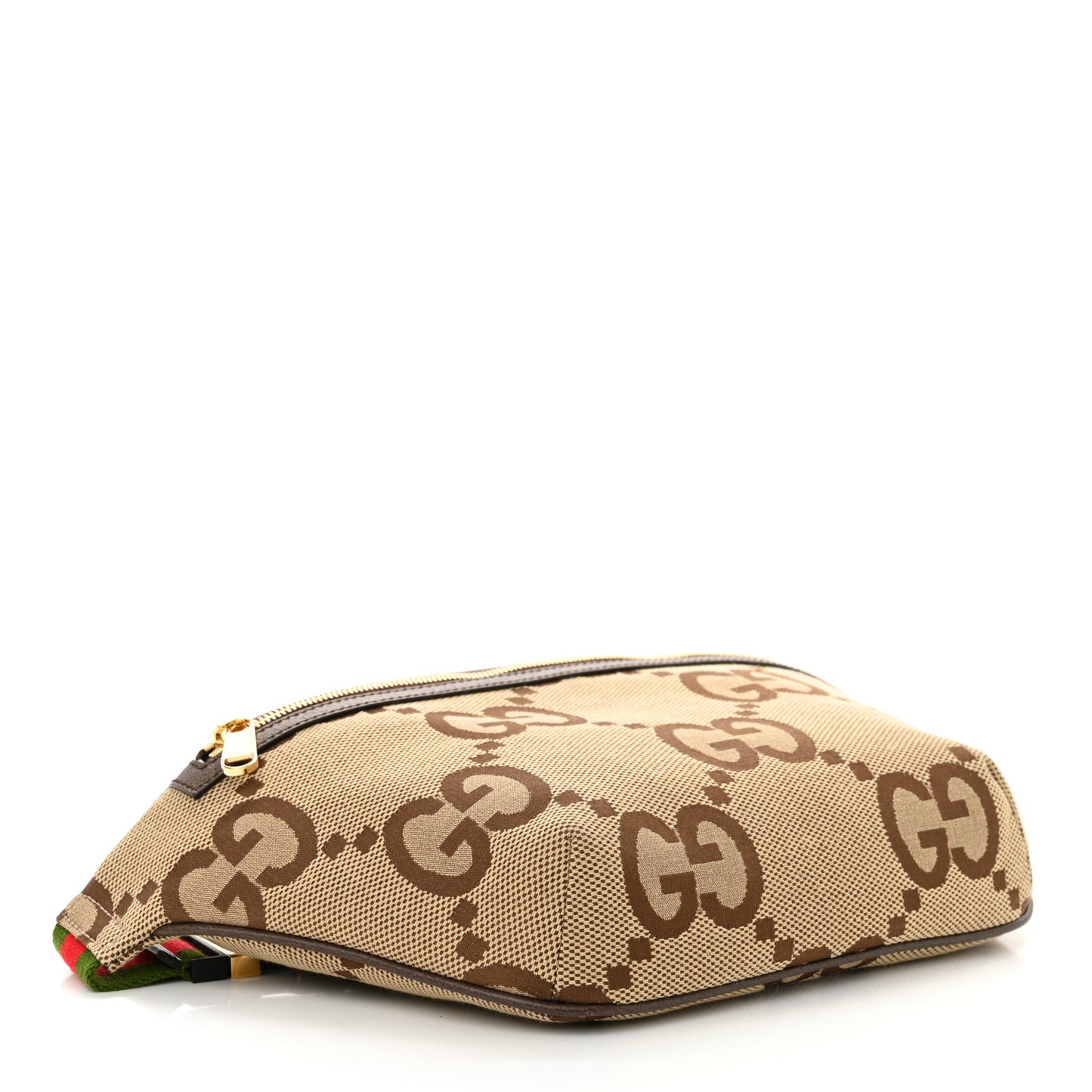 Monogram Jumbo GG Textured Dollar Calfskin Web Belt Bag Camel Ebony New Acero