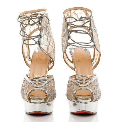 Christian Louboutin Metallic Dentelle Lurex Jose Altafine 150 Bootie 36.5 Silver 2 of 11