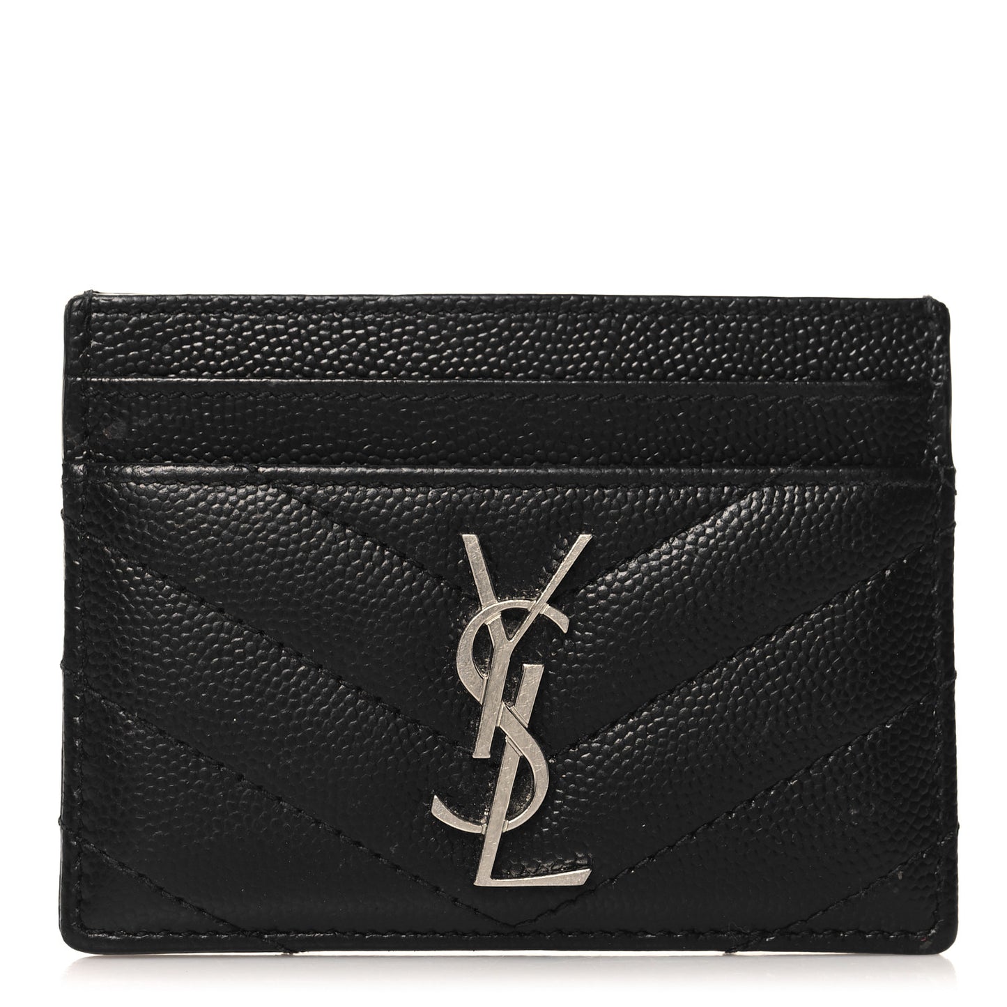 Grain De Poudre Matelasse Chevron Monogram Credit Card Case Black