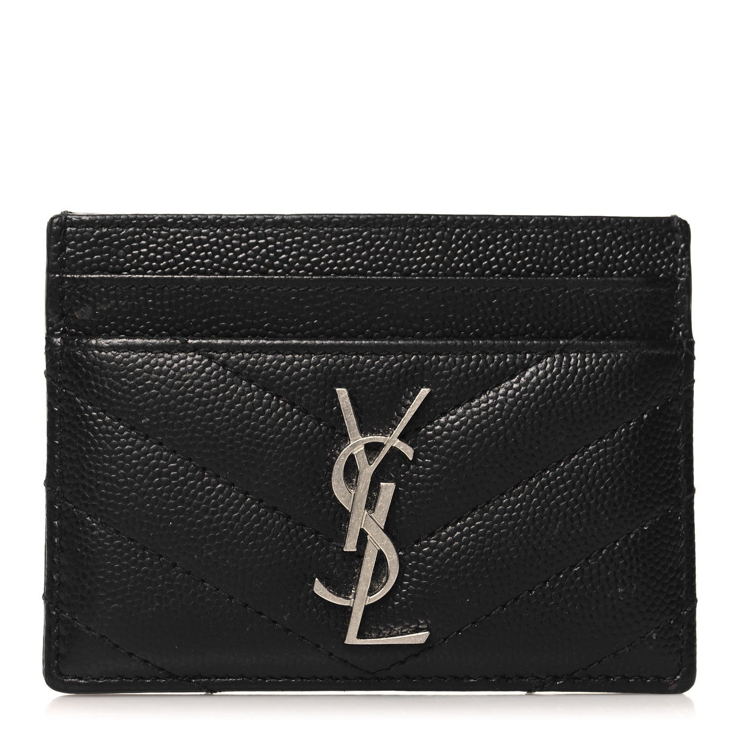 Saint Laurent Grain De Poudre Matelasse Chevron Monogram Credit Card Case Black 1 of 7