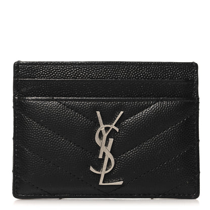 Saint Laurent Grain De Poudre Matelasse Chevron Monogram Credit Card Case Black 1 of 7