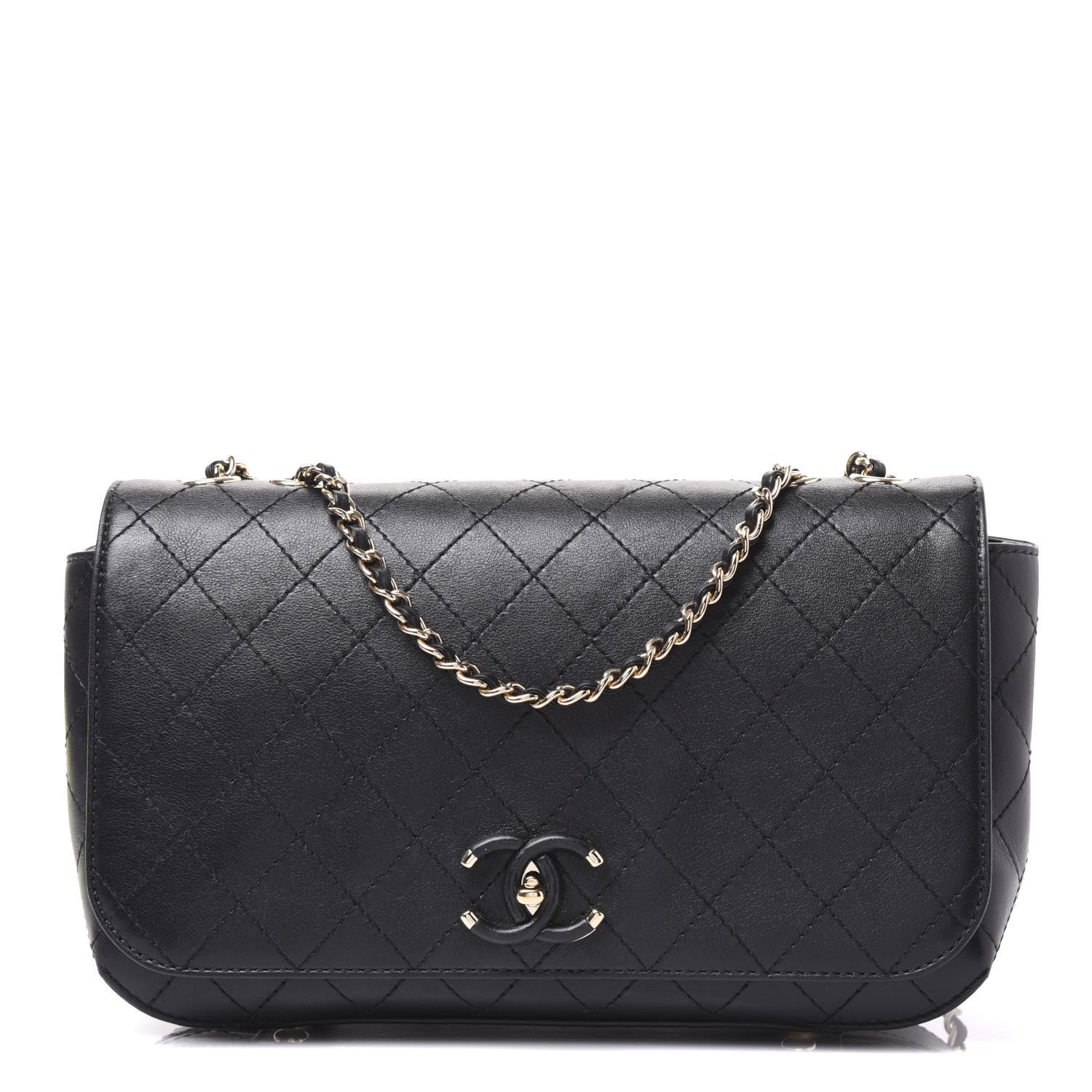 Chanel Calfskin Stitched Medium Covered CC Flap Bag Black 1 of 10