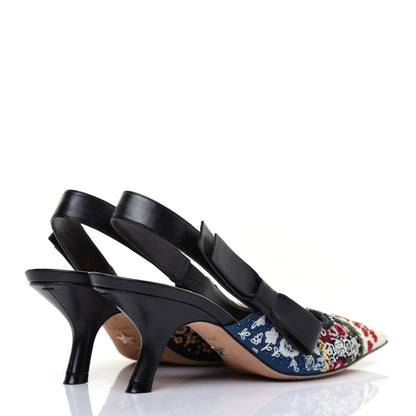Christian Dior Calfskin Embroidered Beaded Sweet D Sling-Back Pumps 38 Multicolor 4 of 9