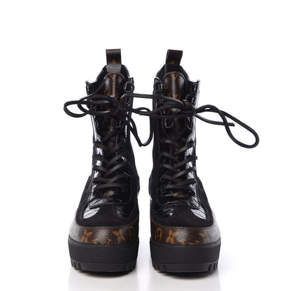 Louis Vuitton Suede Calfskin Monogram Laureate Platform Desert Boots 38 Black 2 of 8