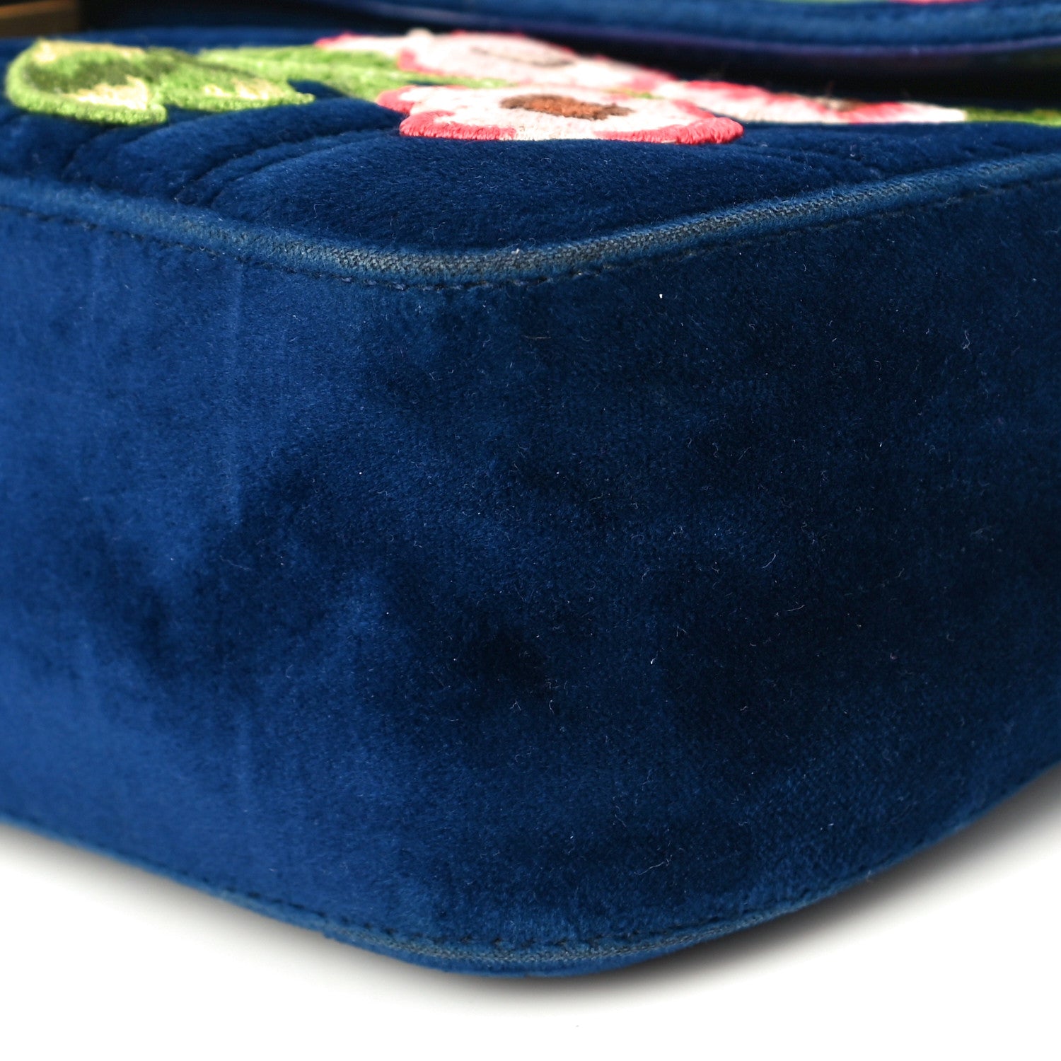 Gucci Velvet Matelasse Deer Embroidered Small GG Marmont Shoulder Bag Cobalt 11 of 13