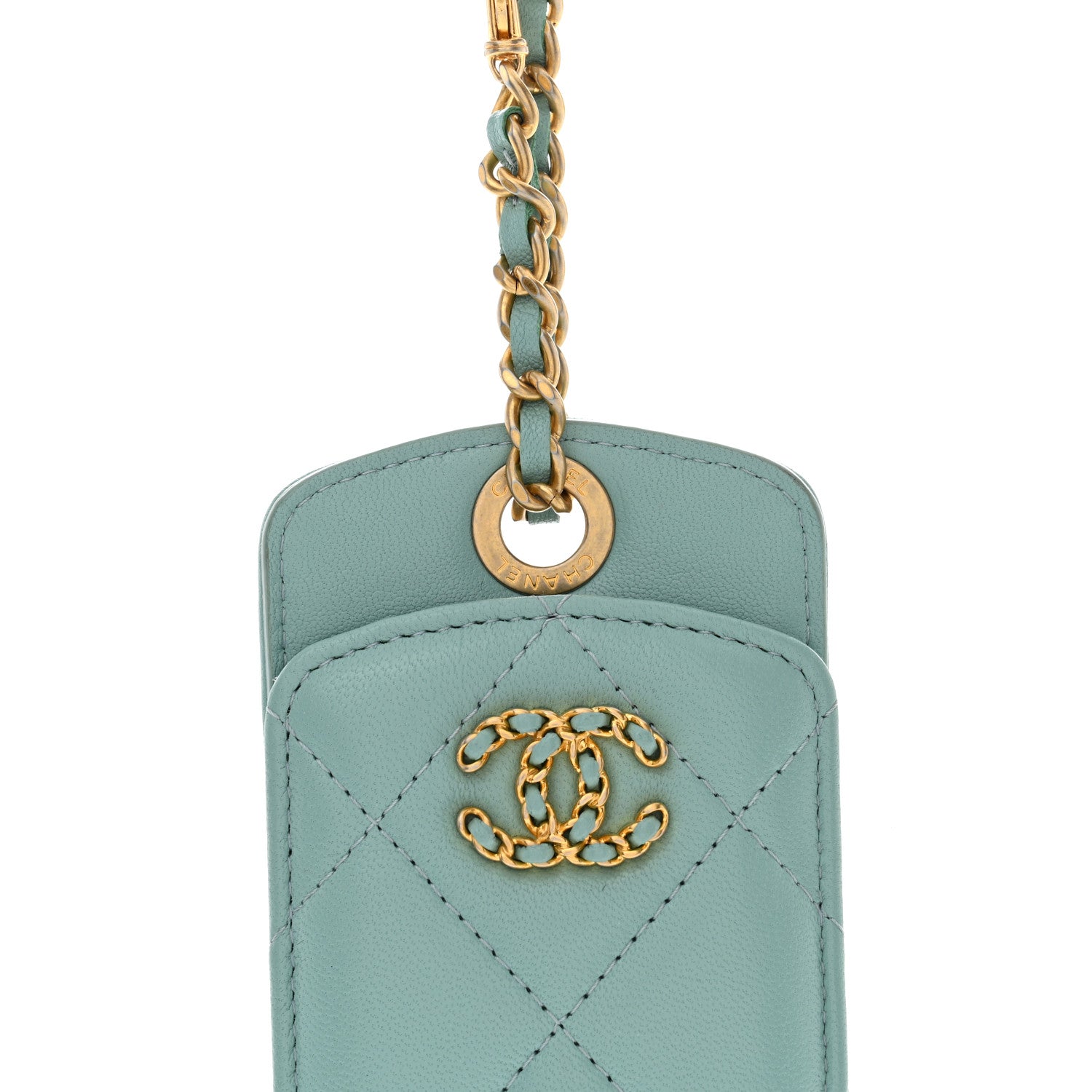 Chanel Goatskin Quilted Chanel 19 Luggage Tag Light Blue 3 of 7