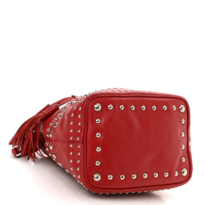 Prada Soft Calf Studded Bucket Bag Rosso 4 of 17