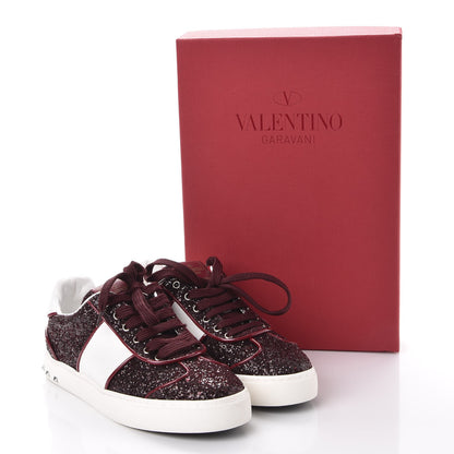 Valentino Garavani Calfskin Glitter Womens Flycrew Sneakers 35.5 Rubino Bianco 9 of 9